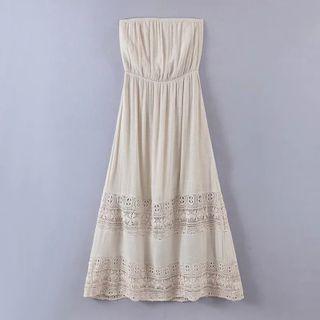 Strapless Lace Panel Midi A-line Dress