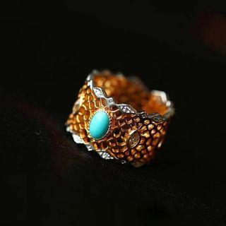 925 Sterling Silver Turquoise Perforated Ring Gold - One Size