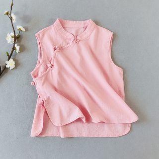 Traditional Chinese Sleeveless Plain Frog Buttoned Top