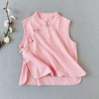 Traditional Chinese Sleeveless Plain Frog Buttoned Top