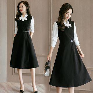 Lace-up Mock Two Piece A-line Dress