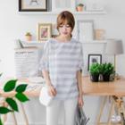 Short Sleeve Lace Panel Striped Top