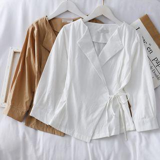 Tie-waist Buttonless V-neck Shirt