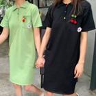 Cherry Detail Short-sleeve Polo Shirt Dress