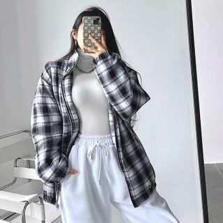 Plaid Loose-fit Zip Jacket