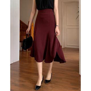 Round-hem Long Flare Skirt