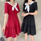 Bow-accent Color-block Short-sleeve Dress