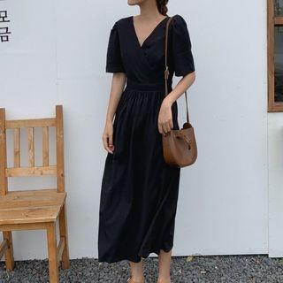 Cutout Back V-neck A-line Dress Black - One Size