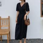 Cutout Back V-neck A-line Dress Black - One Size