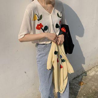 Flower Elbow-sleeve Top