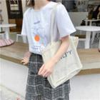 Letter Print Shopping Bag  - Washed Twill