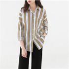 Front Pocket Striped Casual Shirt Yellow - One Size