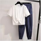 Set: Short-sleeve Twisted T-shirt + Harem Pants