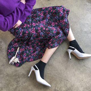 Bloom Print Midi Godet Skirt