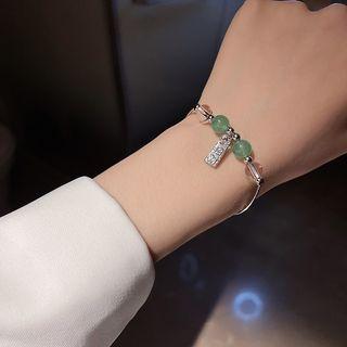 Beaded Bracelet S266 - Green Beaded - Silver - One Size