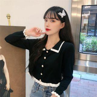 Peter Pan Collar Cropped Long-sleeve Top