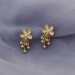Rhinestone Flower Stud Earrings 14k Gold - One Size