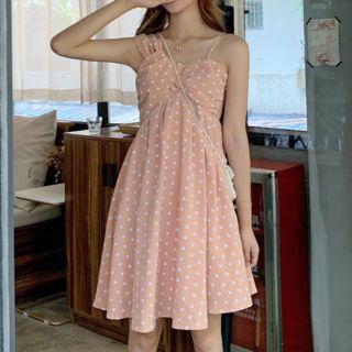 Dotted Sleeveless A-line Dress Pink - One Size