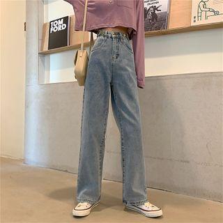 Buttoned Straight Leg Jeans