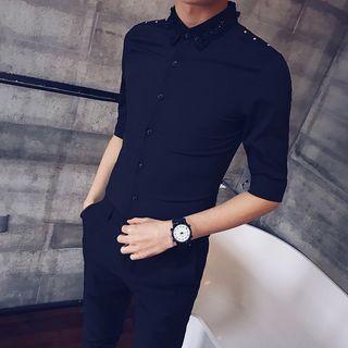 Elbow-sleeve Ruffled Studded Shirt