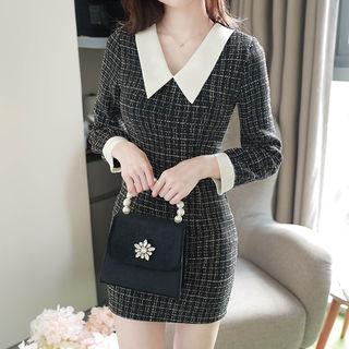 Contrast Chelsea-collar Tweed Bodycon Minidress