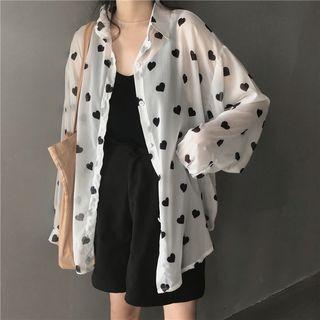 Heart Print Shirt White - One Size