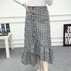 Asymmetric Hem Midi Plaid Skirt Black - One Size
