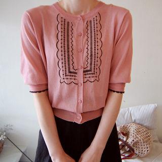 Elbow-sleeve Embroidered Cardigan