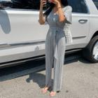 Bell-sleeve Silky Wide-leg Jumpsuit