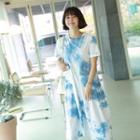 Flap-pocket Frill-trim Maxi Dyed Dress