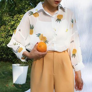 Pineapple Print Shirt White - One Size