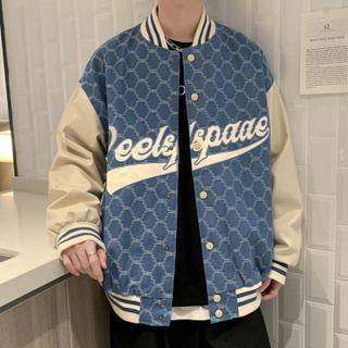 Long-sleeve Lettering Printed Panel Jacket