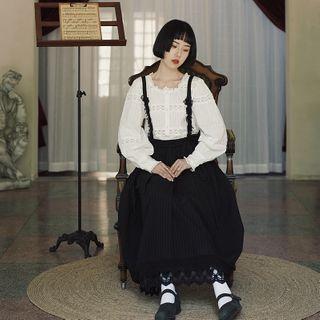 Lace Trim Midi Suspender Skirt