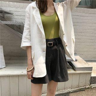 Elbow-sleeve Buttoned Blazer / Wide Leg Shorts