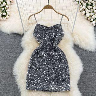 Spaghetti Strap Sequin Sheath Mini Dress
