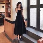 Long-sleeve Mesh Midi Velvet A-line Dress