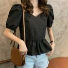 V-neck Short Sleeve Top Black - One Size