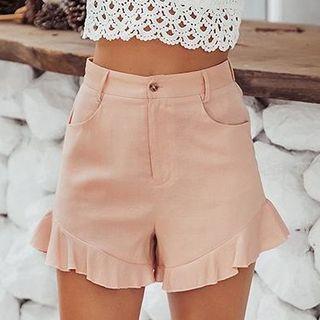High Waist Ruffled Hem Shorts