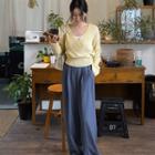 Double-button Wide-leg Pants Blue - One Size