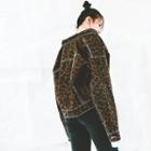Leopard Print Buttoned Denim Jacket