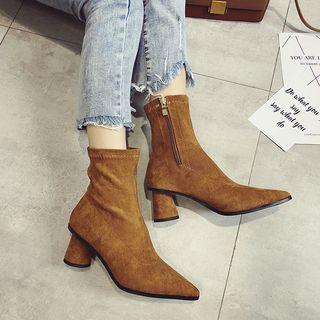 Faux Suede Side Zipper Kitten Heel Ankle Boots