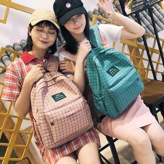 Tagged Checker Nylon Backpack