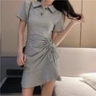 Drawstring Lapel Short-sleeve Dress