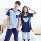 Couple Matching Loungewear Set: Short Sleeve Printed T-shirt + Pants