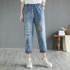 Floral Embroidered Patch Crop Jeans