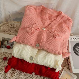 Ribbon-accent Button-up Loose Sweater