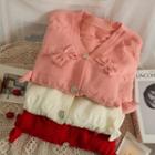 Ribbon-accent Button-up Loose Sweater
