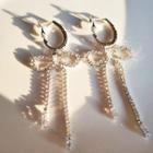 Rhinestone Bow Drop Earring 1 Pair - 925 Silver Stud - Gold - One Size