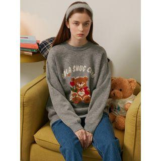 Rola Bear Round-neck Knit Top Gray - One Size