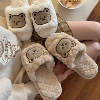 Bear Print Fleece Slippers